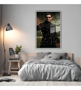 Metal Çerçeveli Cam Tablo Klasik Film Matrix Karakteri (Gümüş)
