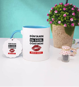 Dünyanın En Güzel Öğretmeni Kupa Bardak ve Anahtarlık (Mavi)