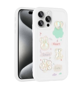 Apple iPhone 15 Pro Kılıf Kabartma Figürlü Parlak Toys Silikon Kılıf (Beyaz)