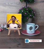 Aslan Fotoğraflı Dekoratif Taş, Ahşap Altlıklı Türk Kahvesi Fincanı Hediye (Model 6)
