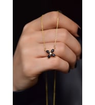 Papatya Silver 925 Ayar Gümüş Gold Kaplama Zirkon Taşlı Plumeria Kolye (Siyah)