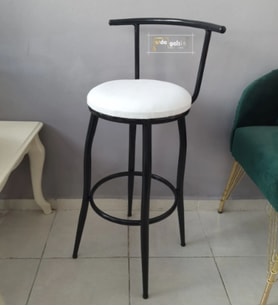 Sırtlı Dekoratif Bar Tabure Kara Inci (Beyaz)