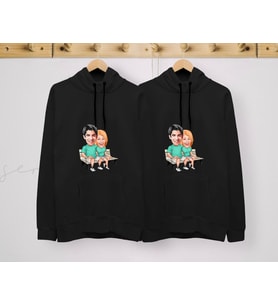 BK Gift Kişiye Özel Sevgililer Karikatürlü İkili Siyah Sweatshirt Seti, Sevgililer Hediye, Çift Hediyesi, Yıl Dönümü Hediyesi, Kişiye Özel Sweatshirt-1 (Model 7)