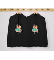 BK Gift Kişiye Özel Sevgililer Karikatürlü İkili Siyah Sweatshirt Seti, Sevgililer Hediye, Çift Hediyesi, Yıl Dönümü Hediyesi, Kişiye Özel Sweatshirt-1 (Model 7)