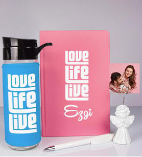Kişiye Özel Defter Kalem Matara Ve Fotoğraflı Notluk Seti 93511 (Pembe)