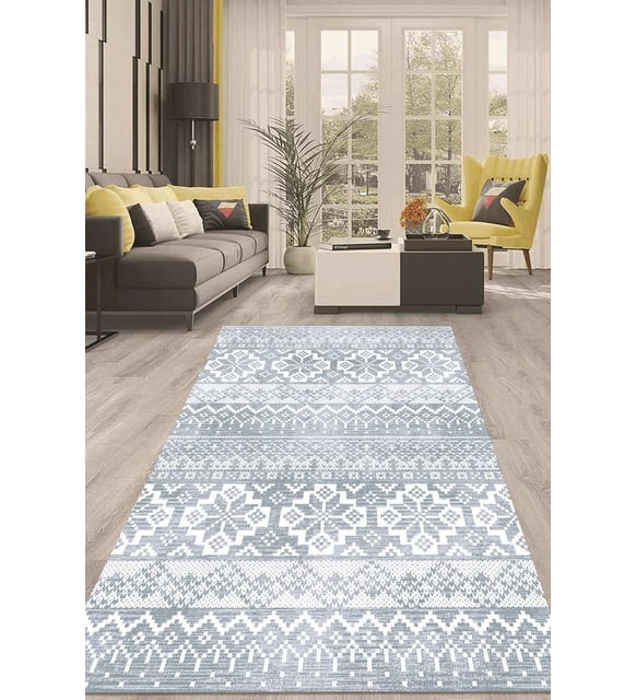 Dijital Kaymaz Taban Yıkanabilir Modern Renkli Salon Halısı Mutfak Halısı Yolluk ND-HT-986 (Mavi)