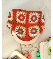Handmade Ahşap Burslu El Çantaları ,Örgü Çiçekli Portföy Çantalar, El Yapımı Çiçekli Düğün Çantası (Kiremit)
