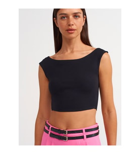 Dilvin Kadın Kayık Yaka Crop Top -  20869  (Siyah)