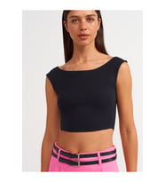 Dilvin Kadın Kayık Yaka Crop Top -  20869  (Siyah)
