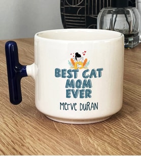 Kişiye Özel Best Cat Mom Ever Hediye T Kupa Bardak En İyi Kedi Annesi (Lacivert)