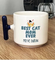 Kişiye Özel Best Cat Mom Ever Hediye T Kupa Bardak En İyi Kedi Annesi (Lacivert)