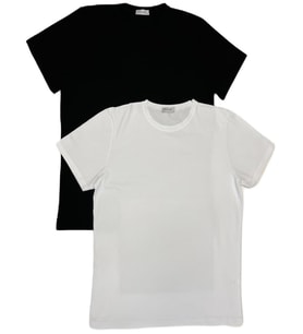 Erkek Slim Fit Dar Kesim Bisiklet Yaka Kısa Kol Pamuklu 2'li Tişört Paketi (Siyah Beyaz)