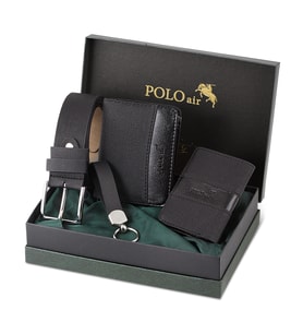 Polo Air Kemer Cüzdan Kartlık Anahtarlık Hediyelik Kutusunda  HM-10 (Siyah)