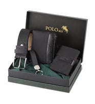 Polo Air Kemer Cüzdan Kartlık Anahtarlık Hediyelik Kutusunda  HM-10 (Siyah)