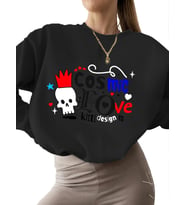 3 iplik şardonlu Sweatshirt erkek Kozmik aşk Baskılı unisex kadın kalın bisiklet yaka Bej Sweatshirt (Siyah)
