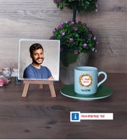 Yılbaşı Hediyesi Fotoğraflı Dekoratif Taş, Ahşap Altlıklı Türk Kahvesi Fincanı Hediye (Model 9)