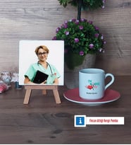 Hemşire Fotoğraflı Dekoratif Taş, Ahşap Altlıklı Türk Kahvesi Fincanı HediyeTıp Bayramı Hediyesi Hemşireler Günü Hediyesi (Model 6)