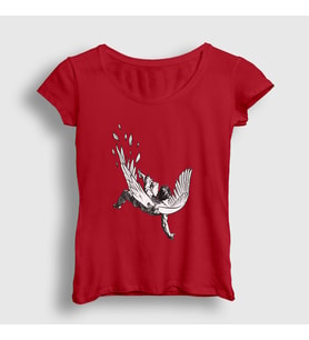 Presmono Kadın Beyaz Icarus Melek Falling Angel T-Shirt 509588tt (Kırmızı)