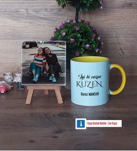 Kuzene Hediye Fotoğraflı Dekoratif Taş, Kupa Bardak Beyaz Hediye (Model 7)