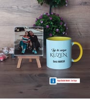 Kuzene Hediye Fotoğraflı Dekoratif Taş, Kupa Bardak Beyaz Hediye (Model 7)