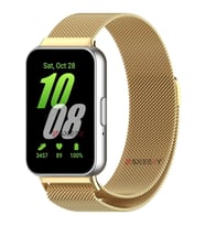Sneezy Samsung Galaxy Fit 3 İle Uyumlu Woven Wire Tasarım Metal Hasır Kordon (Gold)