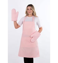 Simple 3'lü Set Ayar Askılı Cepli Mutfak Önlüğü Seti (2 ELDİVEN) Şef Garson Kafe Aşçı Barista (Pembe)