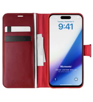 Microsonic Apple iPhone 15 Plus Kılıf Delux Leather Wallet Siyah (Kırmızı)