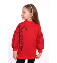Toontoy Kız Çocuk Baskılı Balon Kol Sweatshirt (Kırmızı)