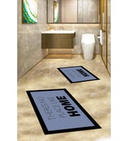 EVDEYA Baskılı Yıkanabilir Home Yazılı İkili Banyo Halısı Paspas Klozet Takımı, KLOZET-13-BEYAZ, (Mavi)