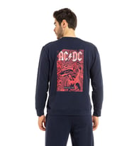 Vishenka Erkek Ac Dc Dc Rock Baskılı 2 İplik Kanguru Cepli Eşofman Takımı (Lacivert)