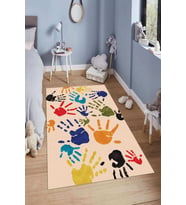Dijital Baskılı Kaymaz Taban Yıkanabilir Kolay Temizlenir Modern Çocuk Odası Halısı NDÇ-HT-1157 (Krem)