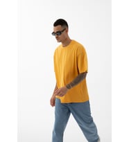 Erkek Basic Oversize Fit & Kesim %100 Pamuk T-shirt (Koyu Sarı)
