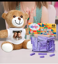 Kişiye Özel Peluş Ayıcık Ve Renkli Micro Blocks Lego (Mor)