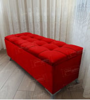 Çizgi Kapitoneli Sandıklı Puf 110 cm Gümüş Ayak (Kırmızı)