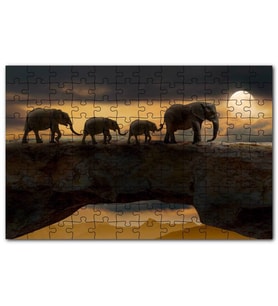 Cakapuzzle Dolunayda Yürüyen Fil Ailesi ve Bulutlar Puzzle Yapboz MDF (Ahşap) (1000 Parça)
