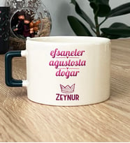 Kişiye Özel Aslan Başak Burcu Hediye Lüks Fincan Doğum Günü Hediyesi (Koyu Yeşil)