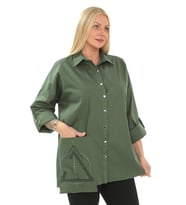 1. Kalite Cotton Büyük Beden Kadın Gömlek (Haki)