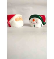 Noel Baba ve Kardan Adam 2'li  Mumluk, El Emeği, Doğal Soya Mumu Döküm (Yeşil)