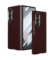 Samsung Galaxy Z Fold 6 Kılıf Kamera Korumalı Karbon Fiber Tasarımlı Arka Yüzey (Kırmızı)