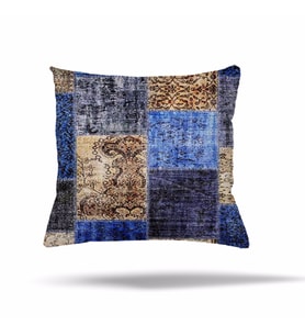 Geometrik Patchwork Çiçek Etnik Gizli Fermuarlı Yastık Kılıfı Kırlent Kılıfı Koltuk Yastık Kılıfı  (Mavi-Gri)