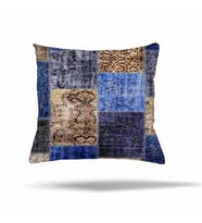 Geometrik Patchwork Çiçek Etnik Gizli Fermuarlı Yastık Kılıfı Kırlent Kılıfı Koltuk Yastık Kılıfı  (Mavi-Gri)
