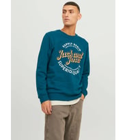 Jack & Jones Erkek Bisiklet Yaka Sweatshirt - 12236177 (Mavi-Yeşil)