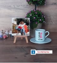Ablaya Hediye Fotoğraflı Dekoratif Taş, Ahşap Altlıklı Türk Kahvesi Fincanı Hediye (Model 2)