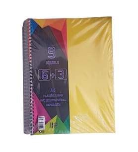 6+3 Ayraçlı Defter 9 Konulu 225 Yaprak 1 Adet 6 Kareli 3 Çizgili Spralli Plastik Kapak Seperatörlü (Sarı)