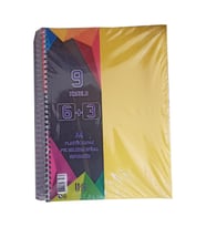 6+3 Ayraçlı Defter 9 Konulu 225 Yaprak 1 Adet 6 Kareli 3 Çizgili Spralli Plastik Kapak Seperatörlü (Sarı)