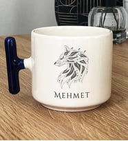 Kişiye Özel Etnik Kurt Hediye T Kupa Bardak Babaya Sevgiliye Hediye (Lacivert)