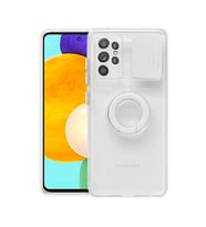 Ally SM Galaxy S21 S30 Ultra Kılıf Sürgülü Kamera Lens Korumalı Yüzük Standlı Silikon Kılıf (Beyaz)