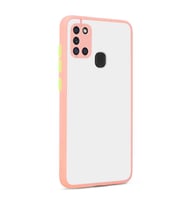 Galaxy A21S Kılıf Zore Hux Düğme ve Kapak Zıt Renk Kılıf (Pembe)