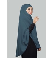 Hazır Türban Peçeli Pratik Eşarp Tesettür Nikaplı Hijab - Namaz Örtüsü Sufle (5XL) (Petrol)