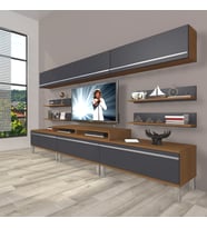 Decoraktiv Ekoflex 8y Mdf Krom Ayaklı Tv Ünitesi Tv Sehpası (Antrasit - Ceviz)